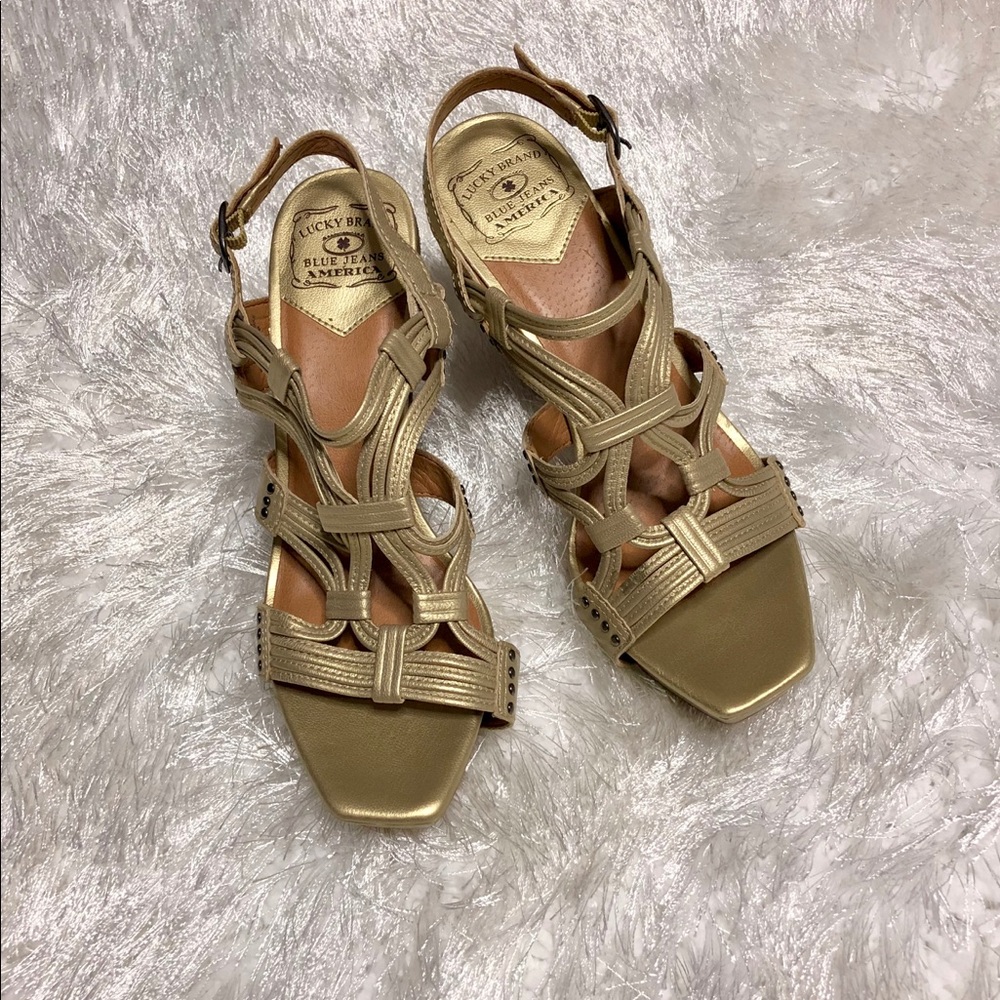 New Lucky Brand 9M Rana Gold Santos Chunky Heels